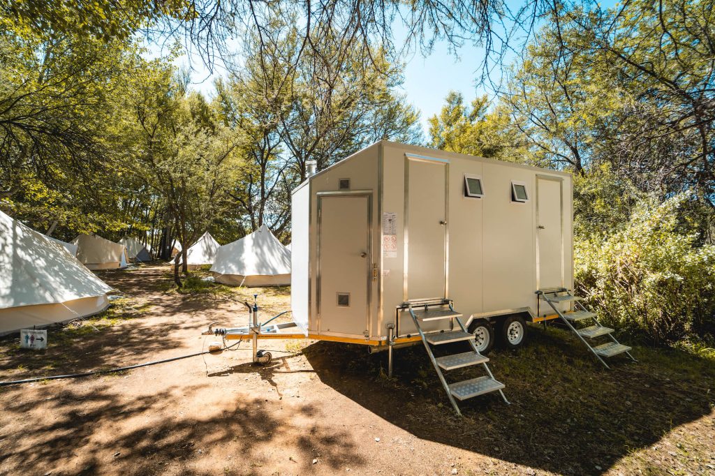 Night-glamping under the stars with soft interior lighting