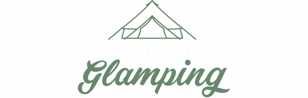 Couple enjoying glamping tent with scenic backdrop