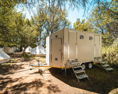 Night-glamping under the stars with soft interior lighting